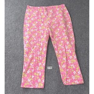 Lilly Pulitzer Pants Womens 14 Pink Capri Floral Hippo Print Vintage 90s Y2K